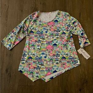 Lulu-B Cooling UPF 50+ Coastal Print Tunic Top Medium NWT new with tags​